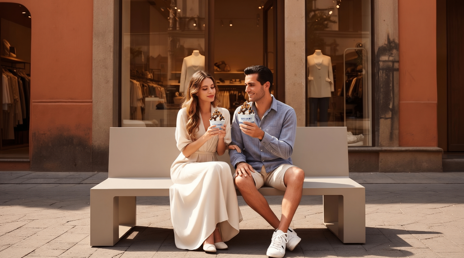 Pareja disfrutando greek frozen yogurt en Ciudad de México